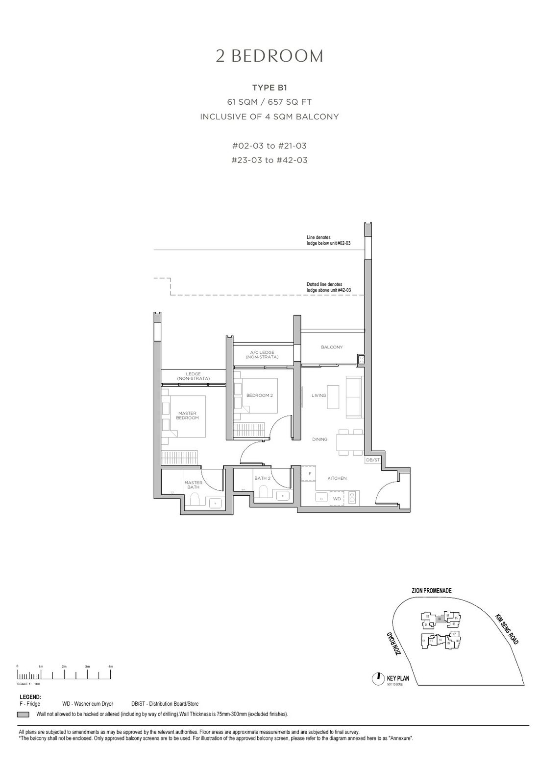 Promenade Peak 2 Bedroom floor plan Type B1, 657 sqft