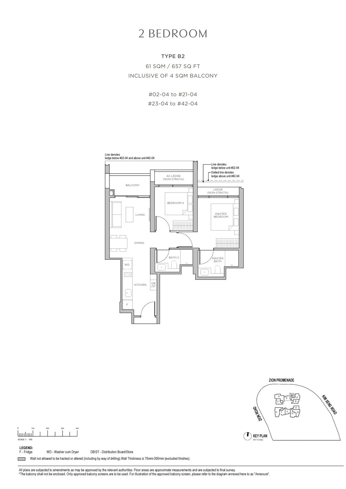 Promenade Peak 2 Bedroom floor plan Type B2, 657 sqft