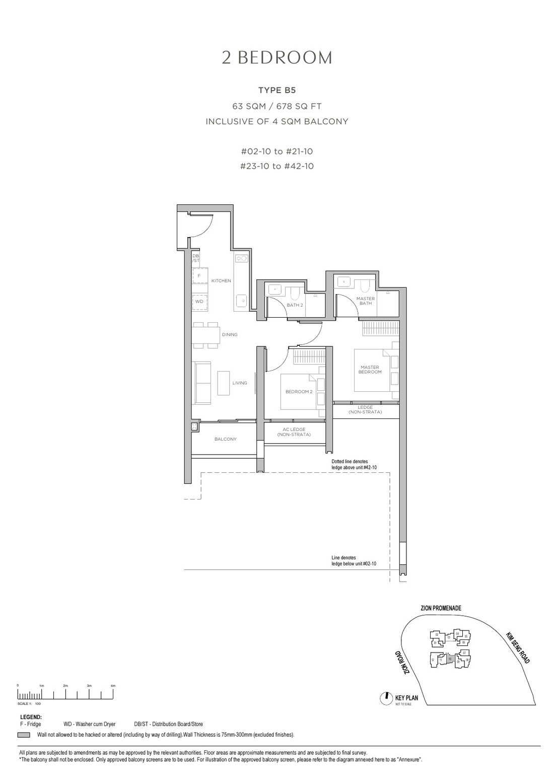 Promenade Peak 2 Bedroom floor plan Type B5, 678 sqft
