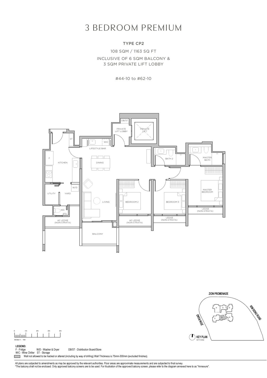 Promenade Peak 3 Bedroom Premium floor plan Type CP2, 1163 sqft with private lift