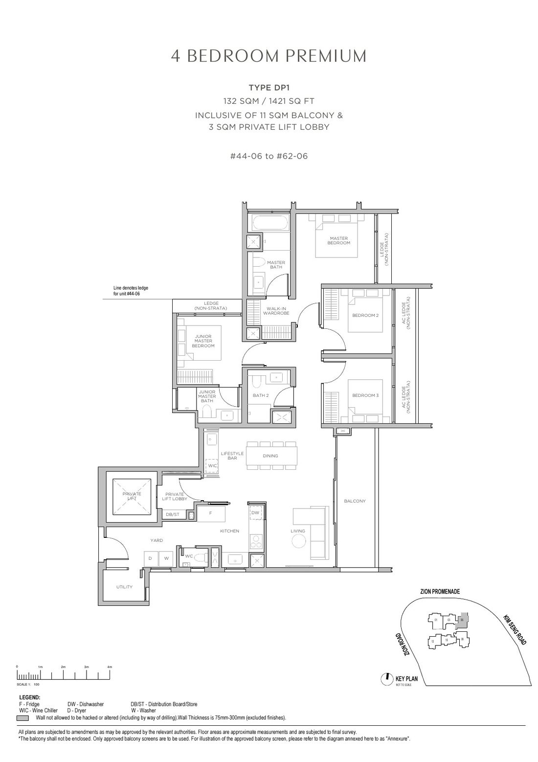 Promenade Peak 4 Bedroom Premium floor plan Type DP1, 1421 sqft with private lift