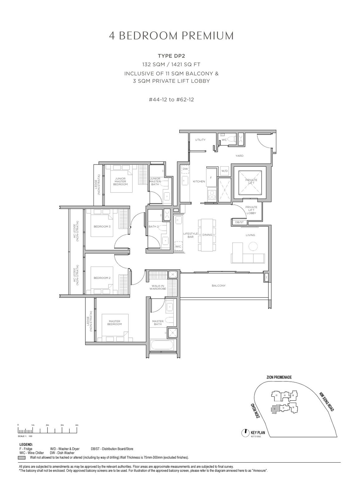 Promenade Peak 4 Bedroom Premium floor plan Type DP2, 1421 sqft with private lift