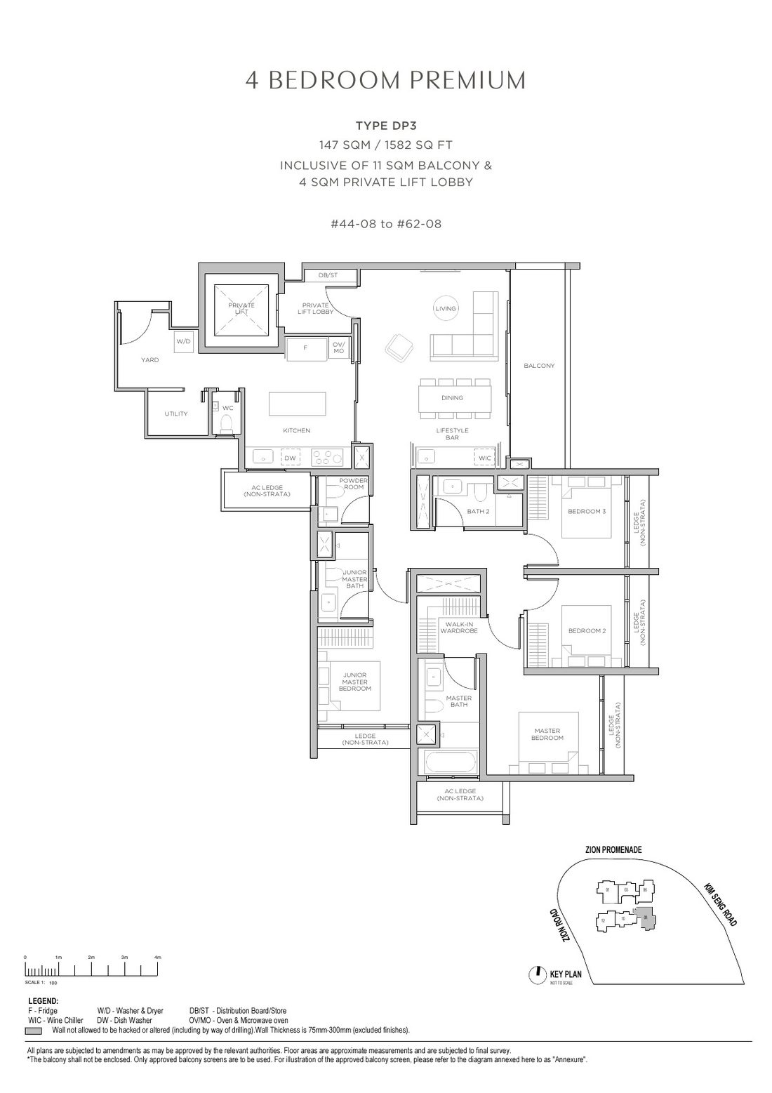 Promenade Peak 4 Bedroom Premium floor plan Type DP3, 1582 sqft with private lift